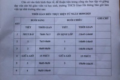 Thông báo về thời gian làm việc của trường THCS Giao Hà